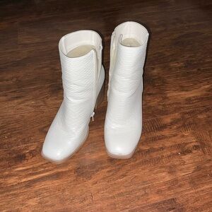 White Textured Ankle Boots